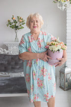 Zip in Front Housecoats for Elderly People - Faded Flowers Pattern