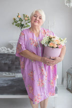 Zip in Front Housecoats for Elderly People - Faded Flowers Pattern