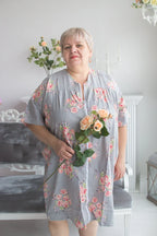Zip in Front Housecoats for Elderly People - Faded Flowers Pattern