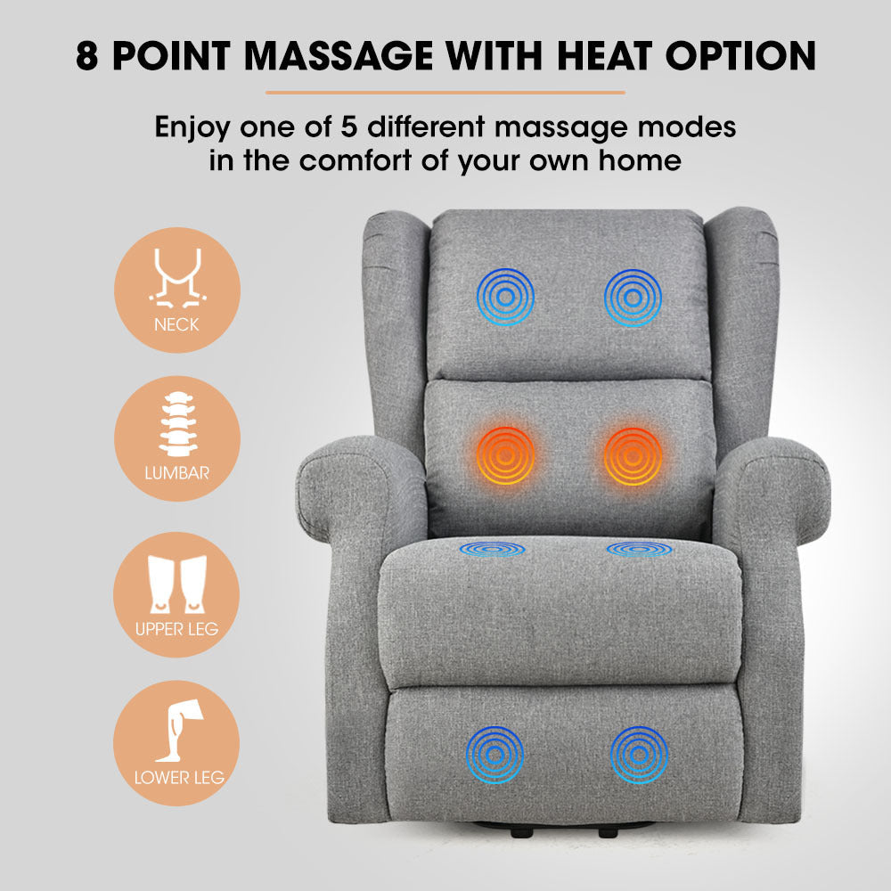 NNEMB Electric Recliner Lift Heat Chair for Elderly-Massage-Heat Therapy-Aged Care-Grey-4