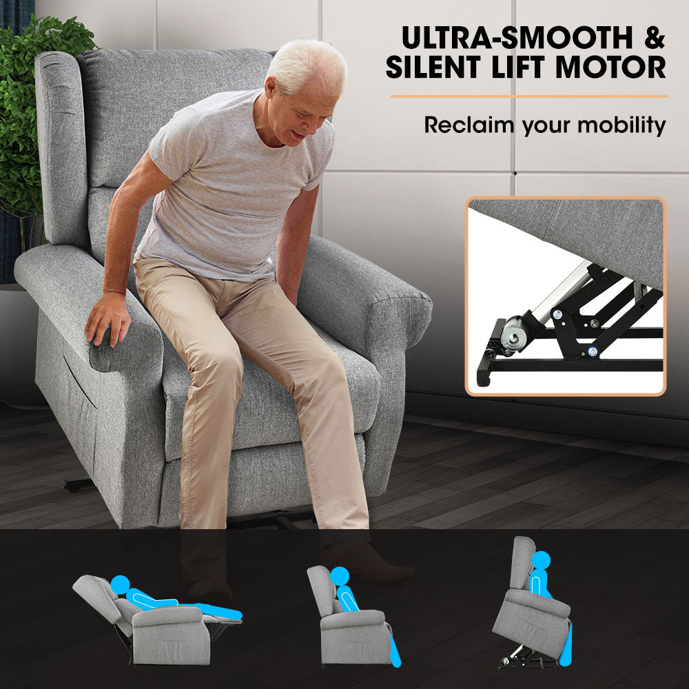 NNEMB Electric Recliner Lift Heat Chair for Elderly-Massage-Heat Therapy-Aged Care-Grey-3
