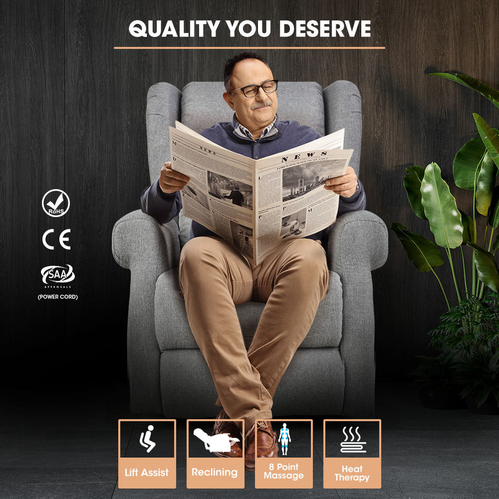 NNEMB Electric Recliner Lift Heat Chair for Elderly-Massage-Heat Therapy-Aged Care-Grey-1