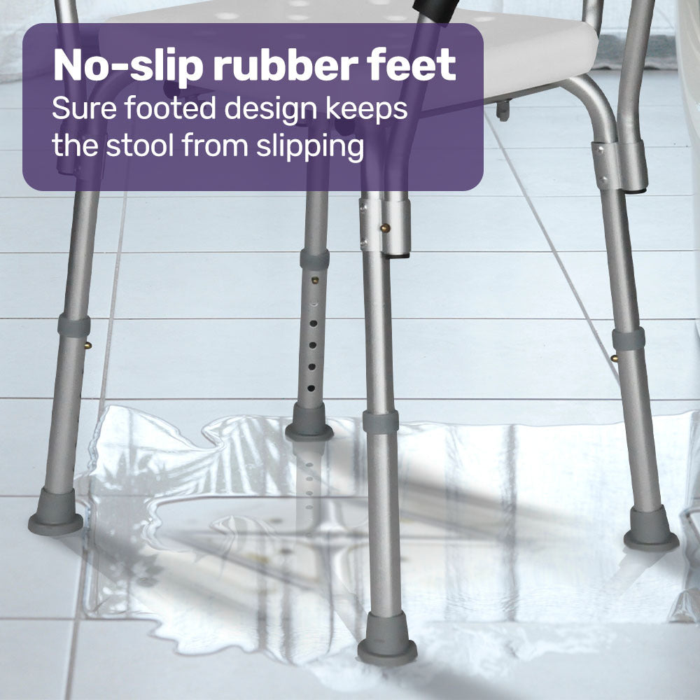 NNEMB Shower Chair Bath Seat 120kg Capacity-with Arms-Adjustable Height-for Elderly-White-2