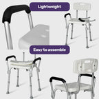 NNEMB Shower Chair Bath Seat 120kg Capacity-with Arms-Adjustable Height-for Elderly-White-4