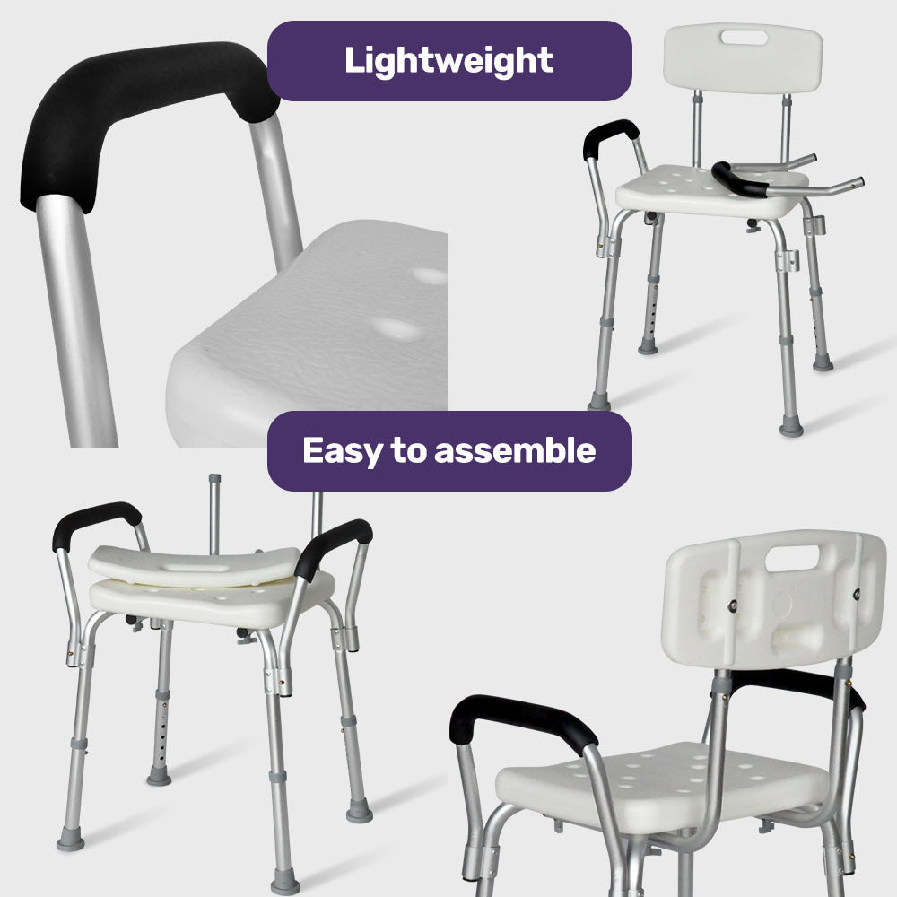 NNEMB Shower Chair Bath Seat 120kg Capacity-with Arms-Adjustable Height-for Elderly-White-4
