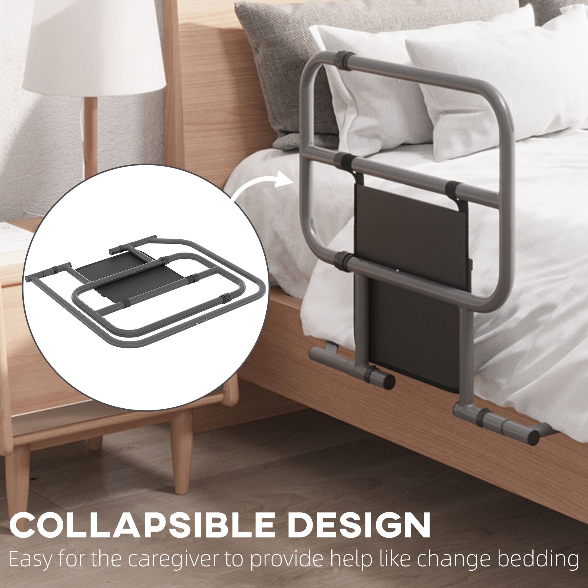 Folding Bed Rail for Elderly Adults, Bed Assist Rail with Storage Pocket Easy to Install, MaximumLoad 135kg, Black