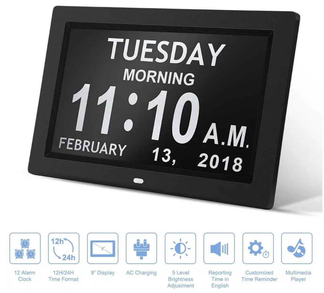 NNEDSZ Black 10.1-Inch Digital Clock with Medication Reminders & Multi-Function Alarm - Ideal for Elderly Care-4