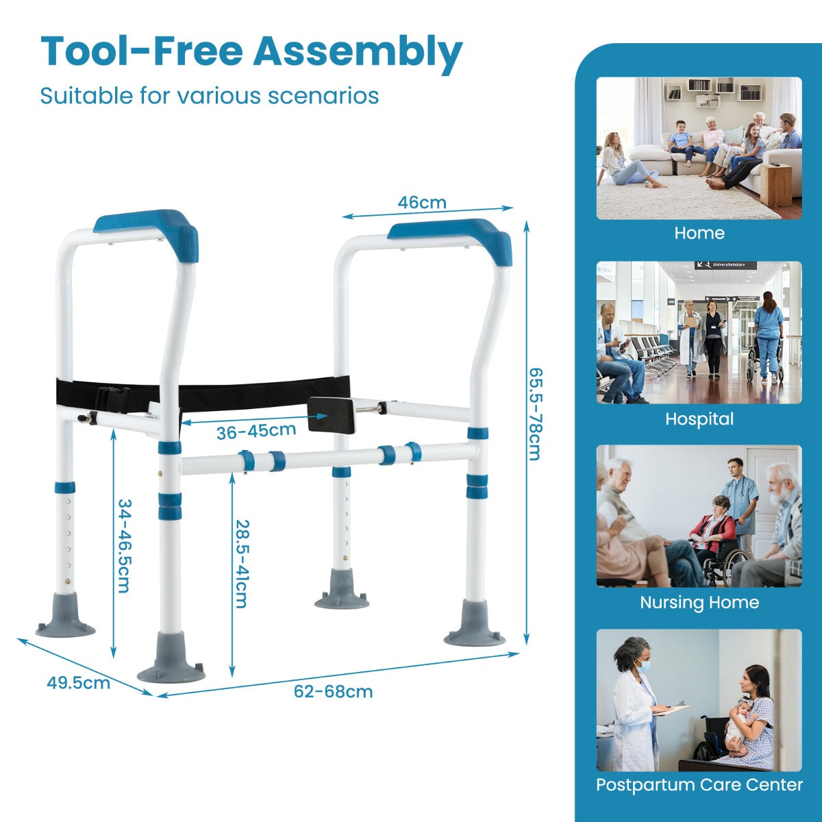 NNECW Toilet Safety Rail with Adjustable Height for Elderly-3