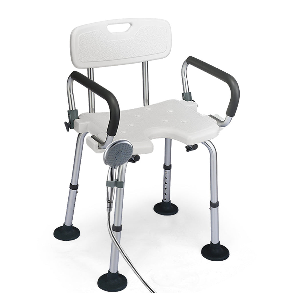 NNECW Non-Slip Shower Chair with U-Shaped Cutout for Elderly-White-1
