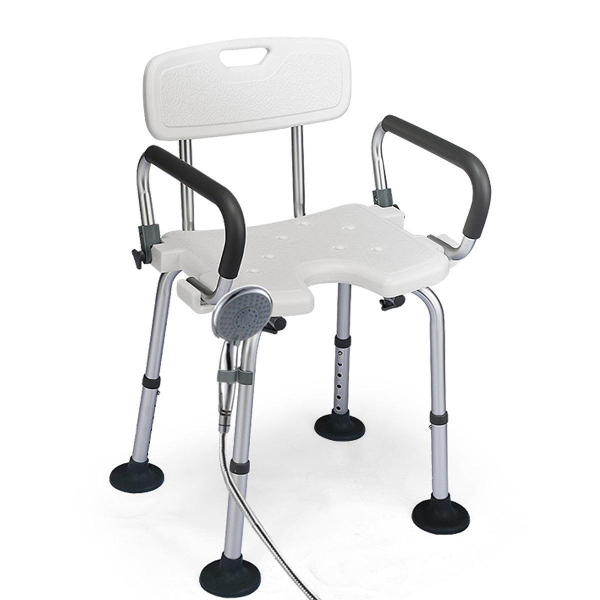 NNECW Non-Slip Shower Chair with U-Shaped Cutout for Elderly-White-1
